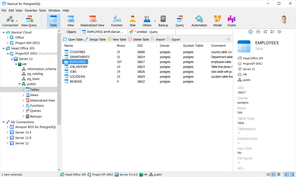 Screenshot Navicat 16 PostgreSQL Windows 01 Mainscreen